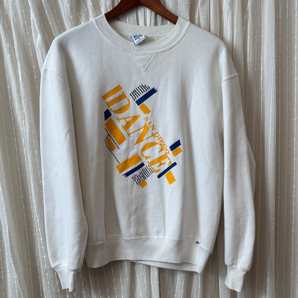 Vintage San Diego Dance Russell Athletic White and Yellow Graphic Crew sweater